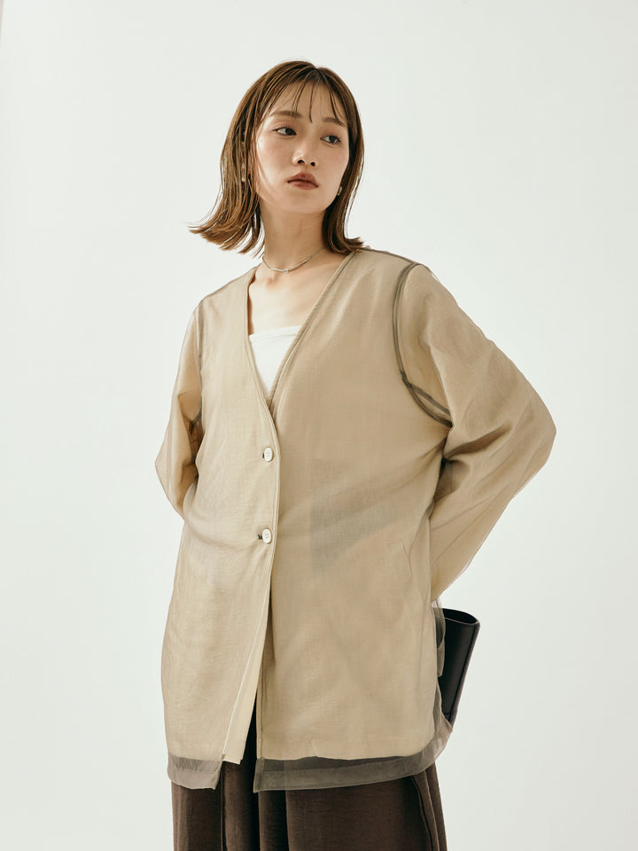 [予約]チュールレイヤードVジャケット/アイボリー