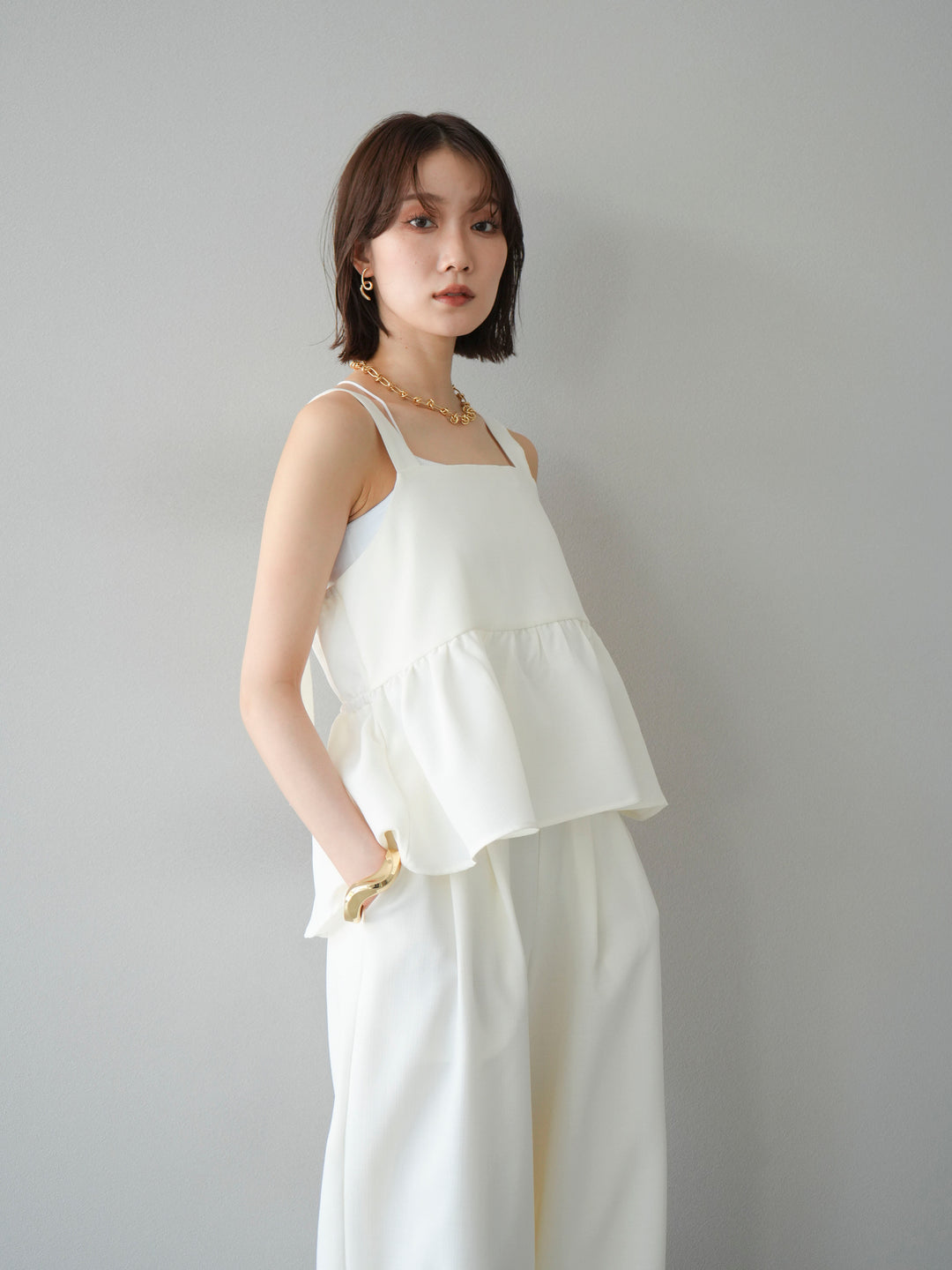 [SET]リネンライクビスチェ+リネンライクイージーワイドパンツ(2set)