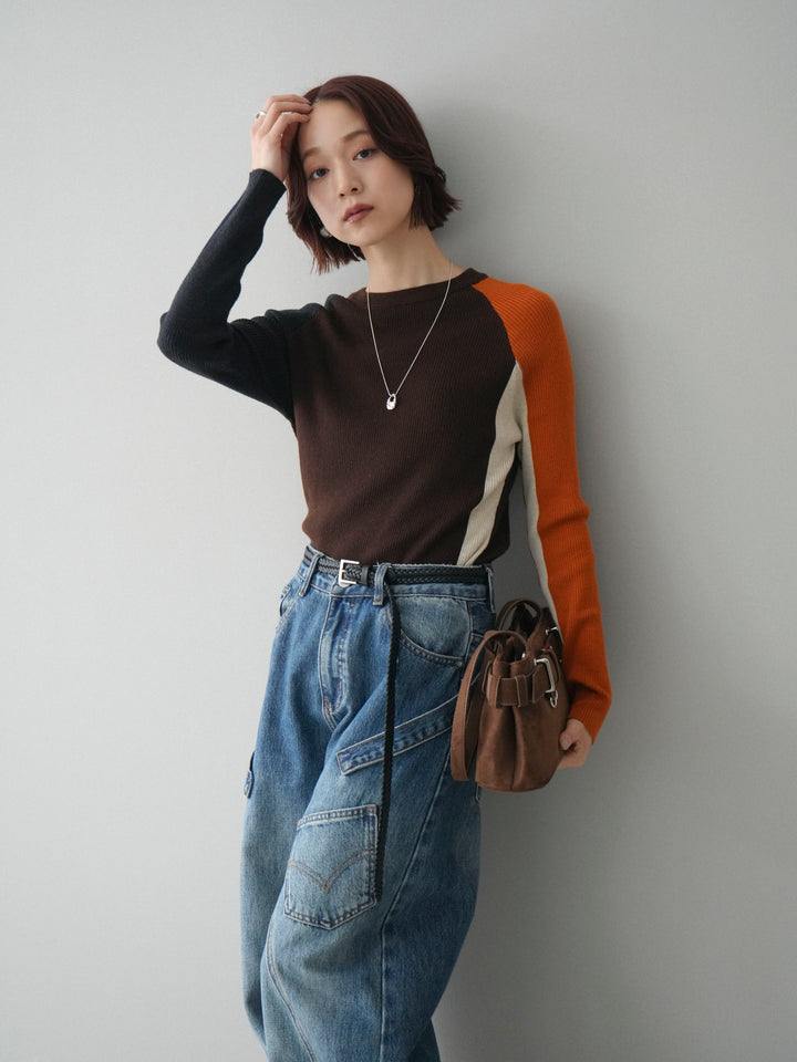 [SET]バイカラーラグランニットトップス+選べるアクセセット(2set)