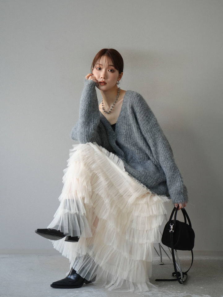 [予約]ウール混オーバーニットカーディガン/グレー