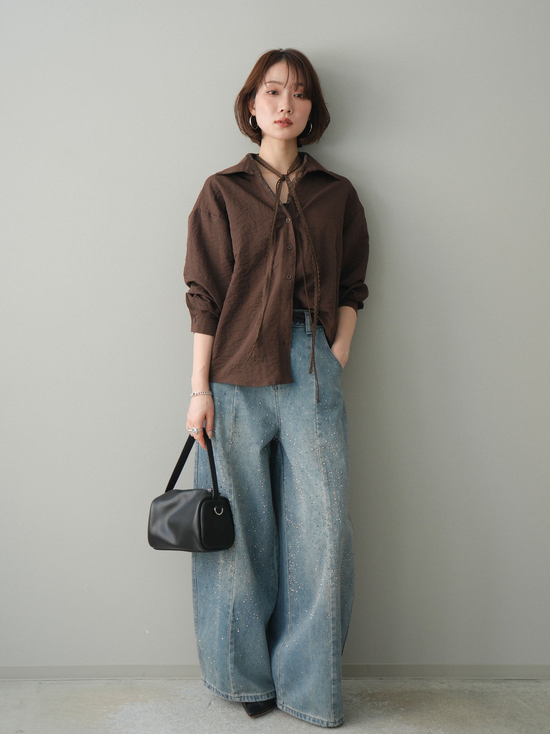 [予約]フロントビジューカーブデニムパンツ/lightblue