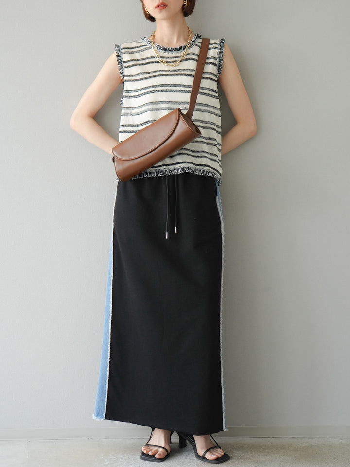 [予約]デニムドッキングスウェットスカート/ブラック