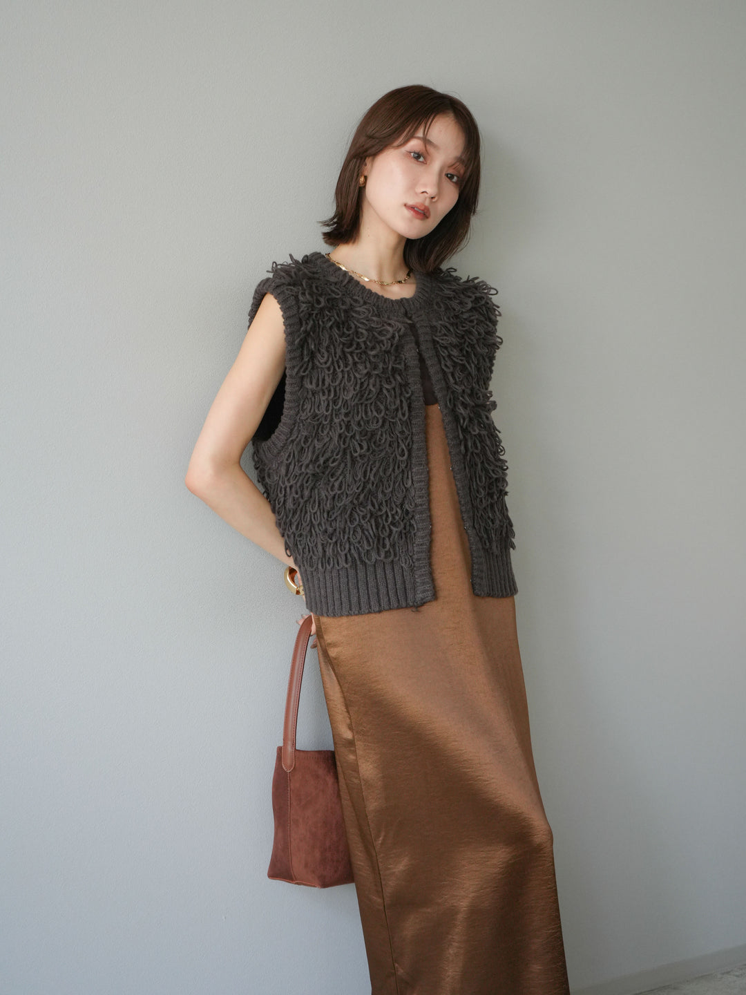 [予約]サテンキャミワンピース/ブラウン