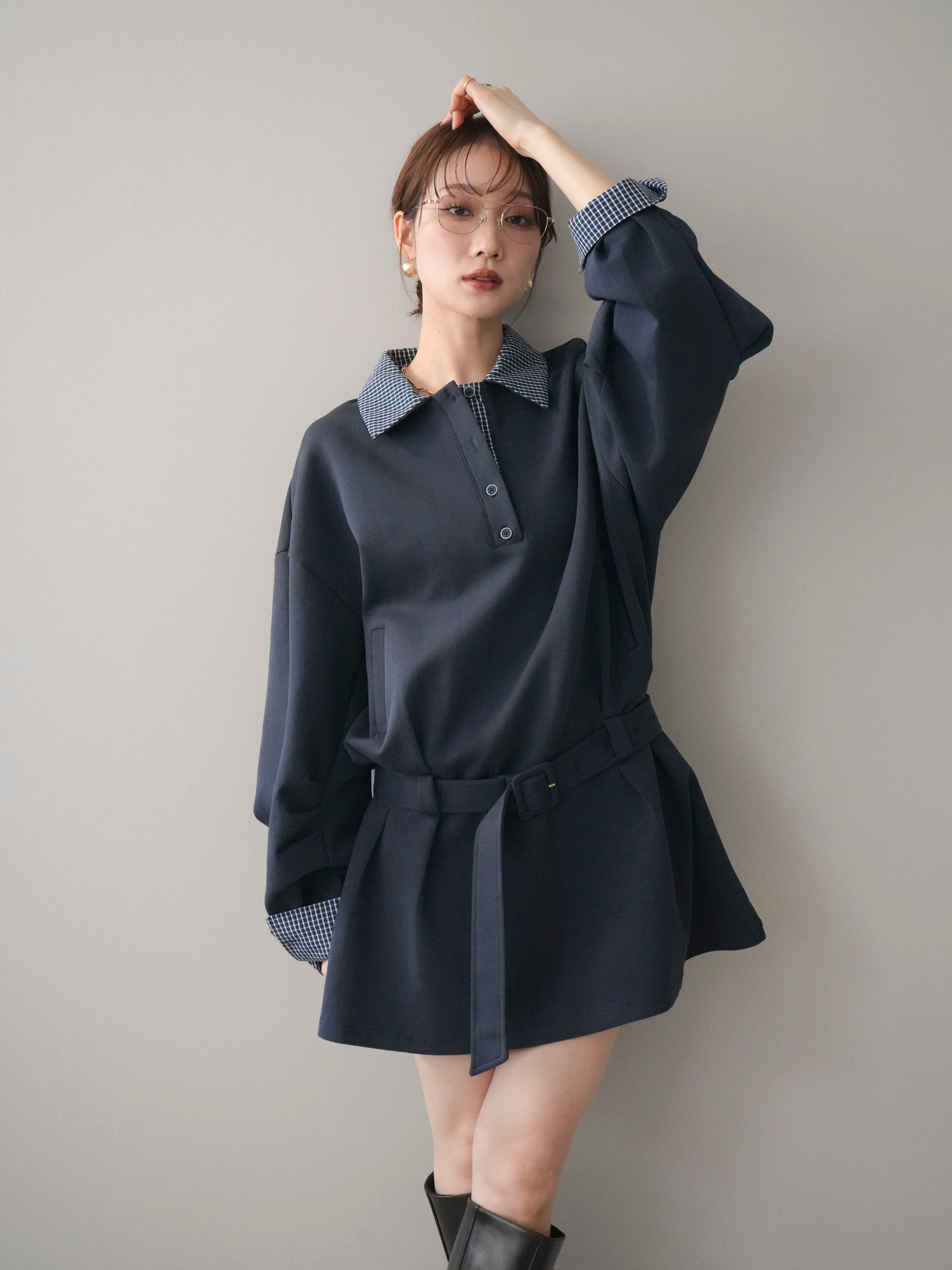 litmus ミニワンピース 予約]チェック襟xスエットミニワンピース/blue – Lumier