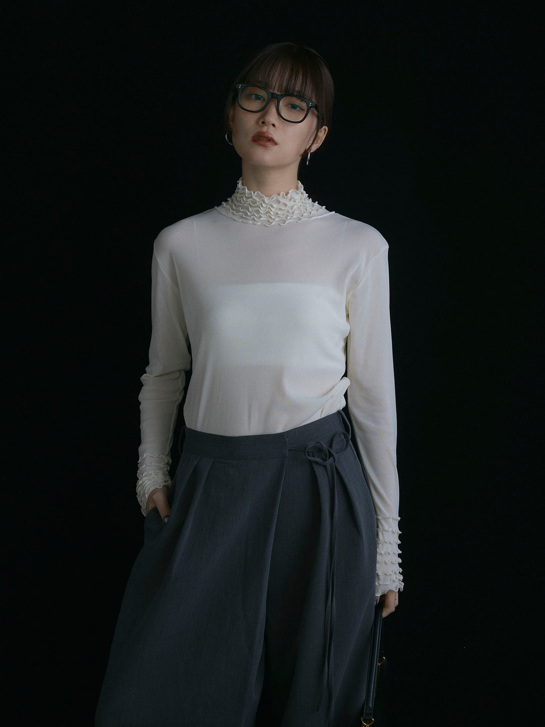 [予約]シアーフリルメロートップス/アイボリー