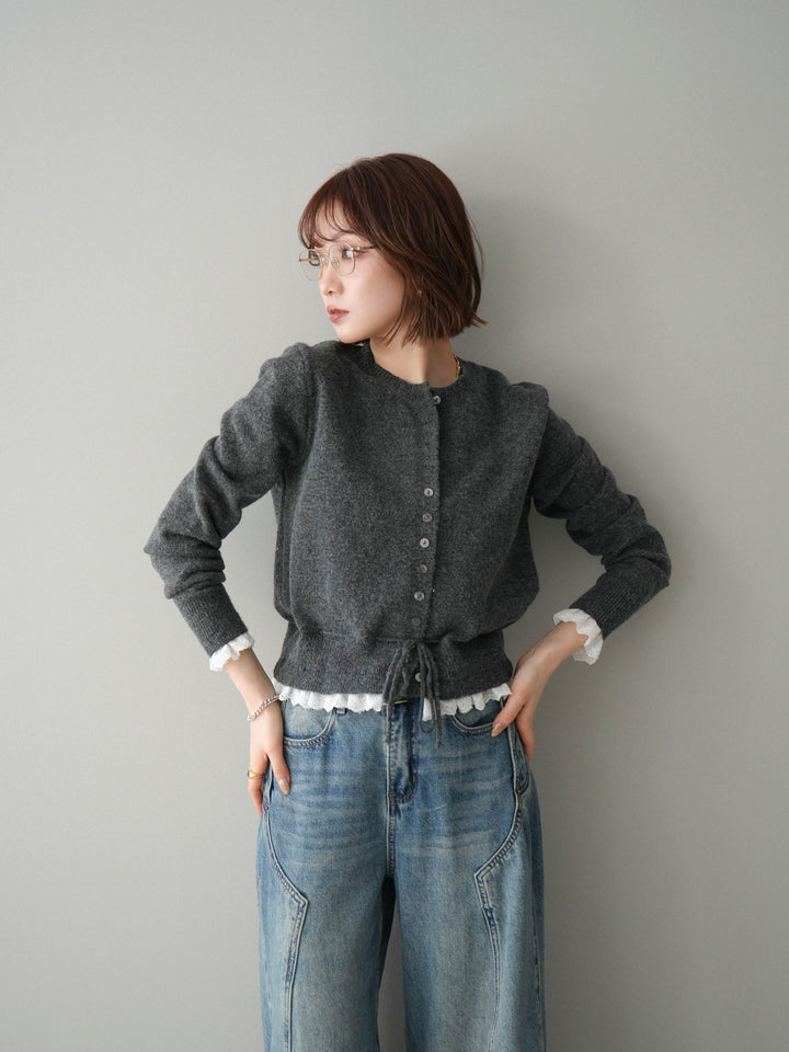 [SET]スカラップレース切り替ニットカーディガン+選べるアクセセット(2set)