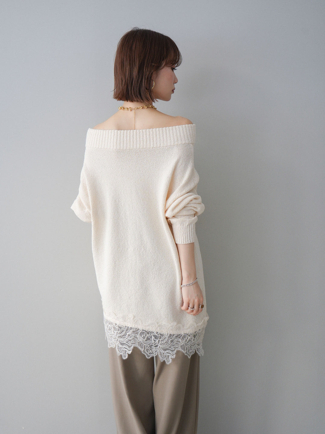 [SET]アシンメトリーレースヘムニットプルオーバー+アシンメトリーレースヘムニットプルオーバー(2set)