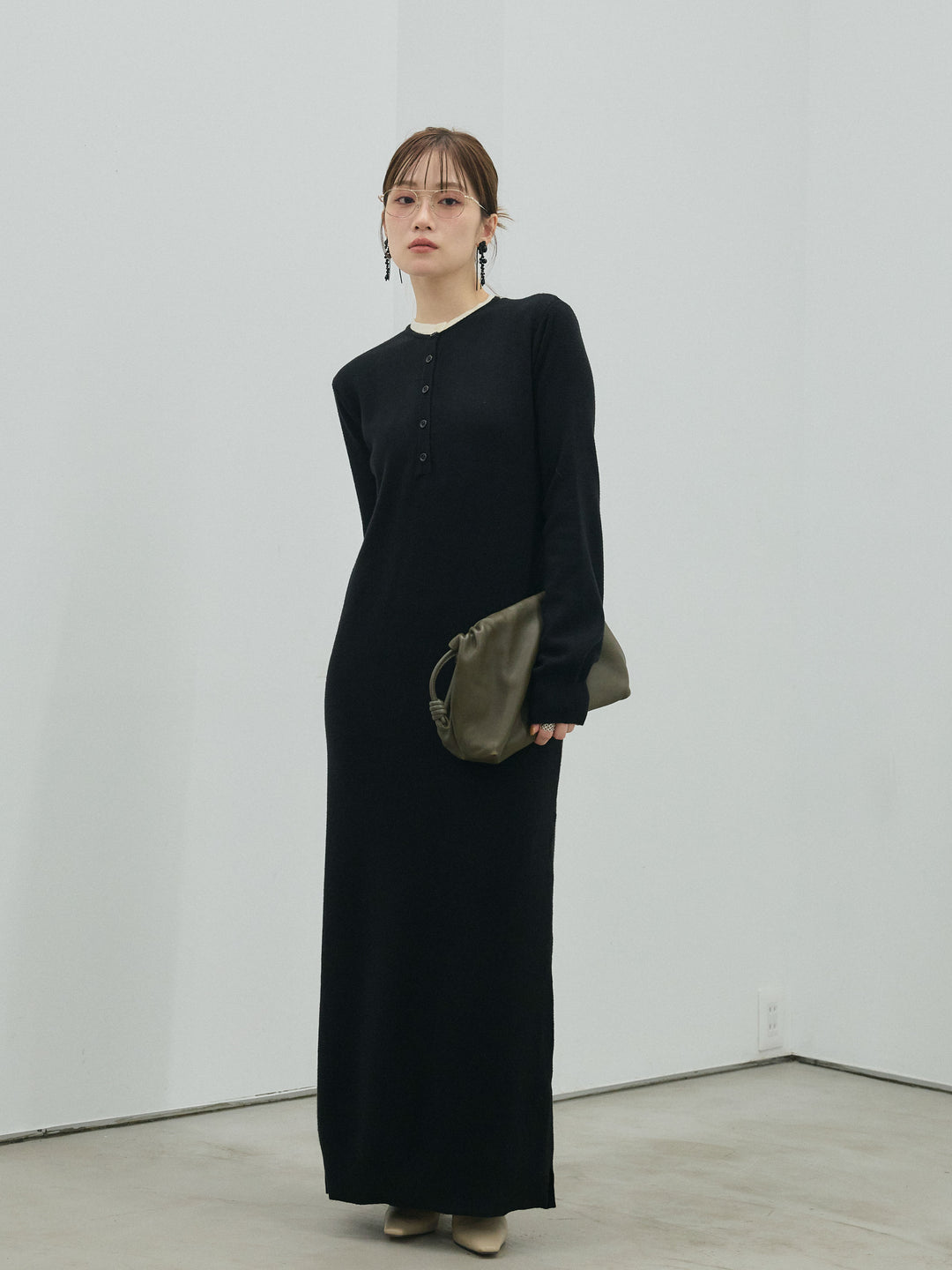 【Allure】[SET]ヘンリーネックレイヤードニットワンピース+ヘンリーネックレイヤードニットワンピース(2set)