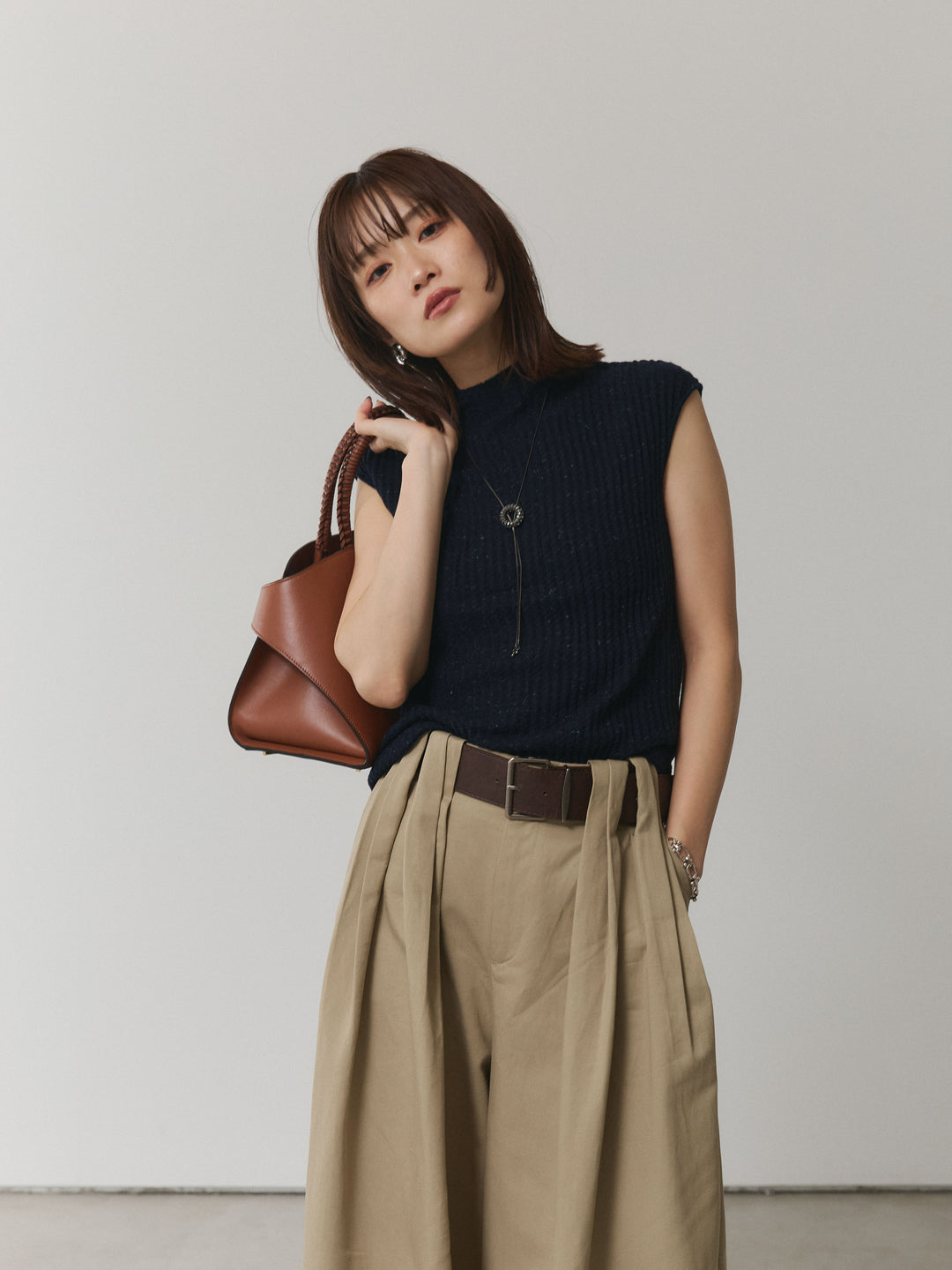 【Allure】[SET]ミックスヤーンデザインリブフレンチスリーブニット+ミックスヤーンデザインリブフレンチスリーブニット(2set)