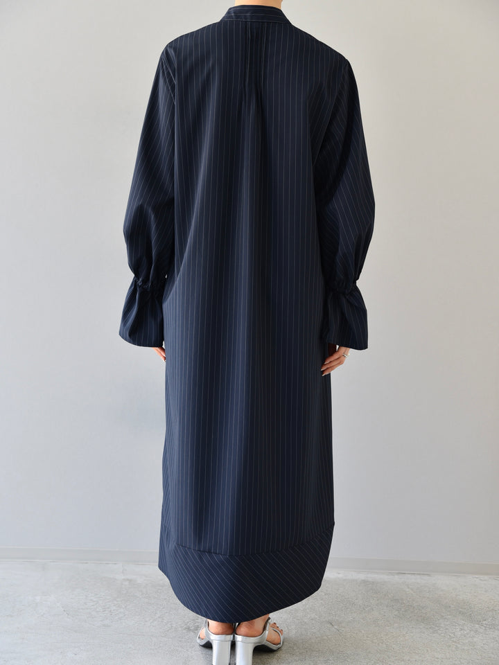 [予約]SUSTAINABLE DESIGN PINTUCK STRIPE SHIRT ONE-PIECE/NAVY