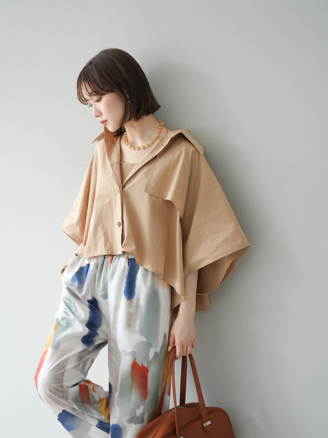 [予約]ポンチョショートシャツ/ベージュ