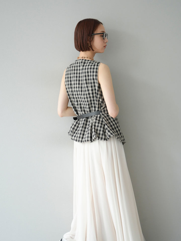 [予約]ベルトデザインバルーンブラウス/チェック