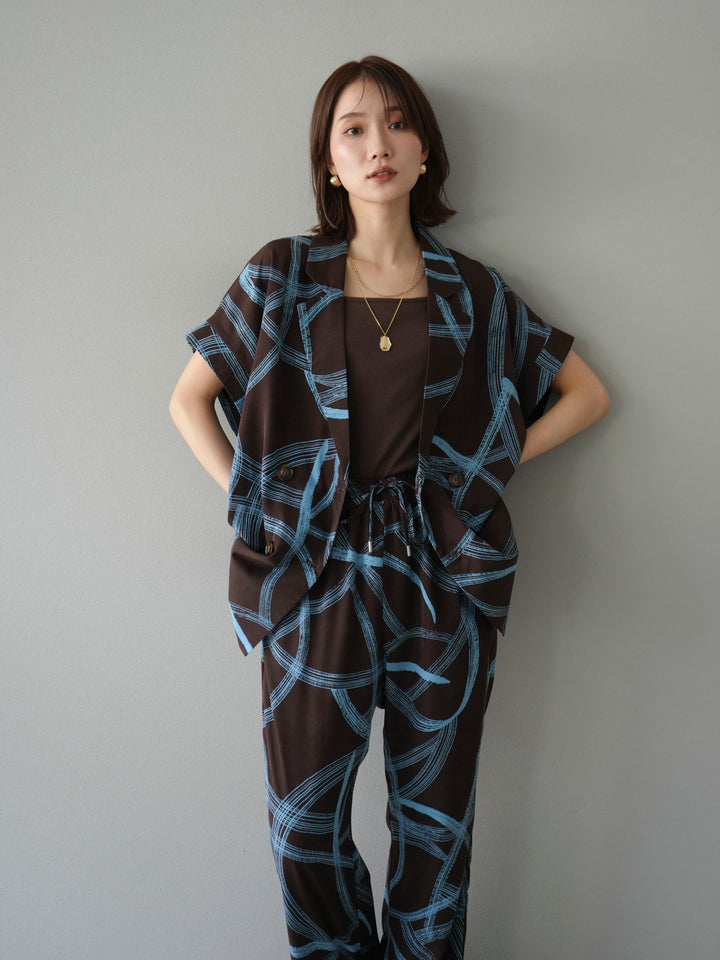 [予約]サークル柄ハーフジャケット/ブラウン