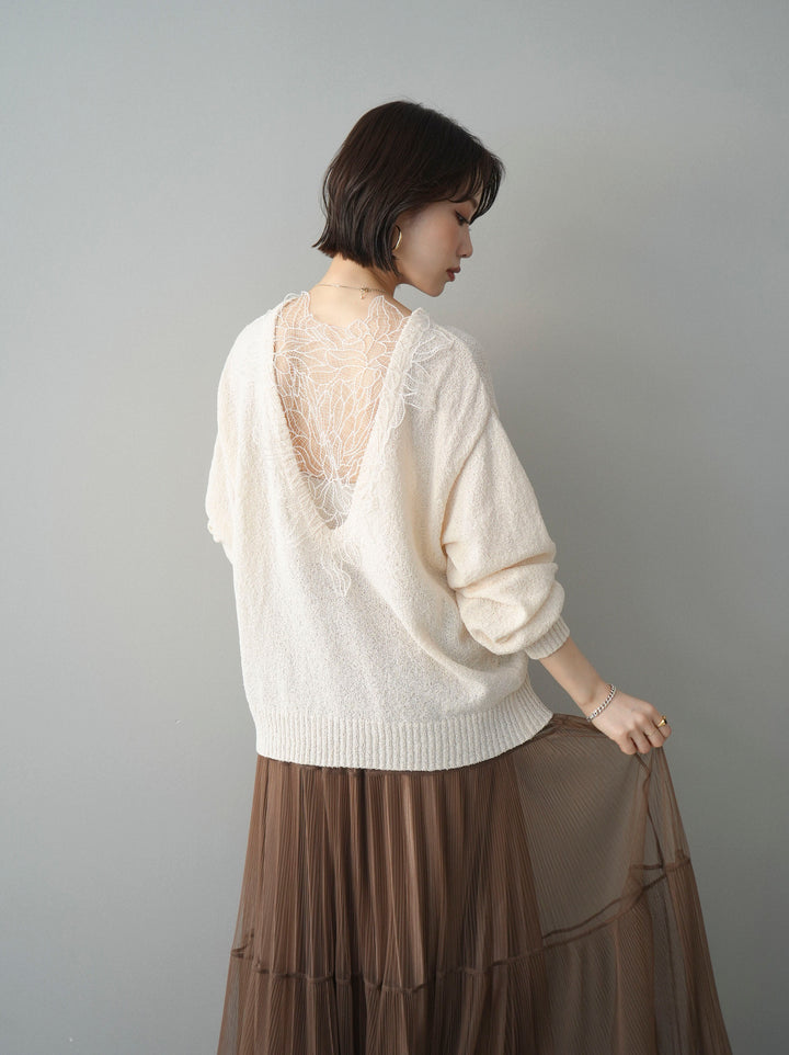 [予約]バックシアーフラワーレースニットプルオーバー/ivory