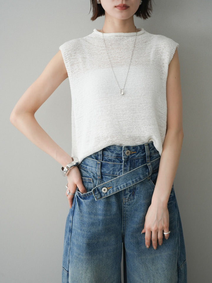 [予約]ノースリーブリネンタッチシアーニットプルオーバー/white