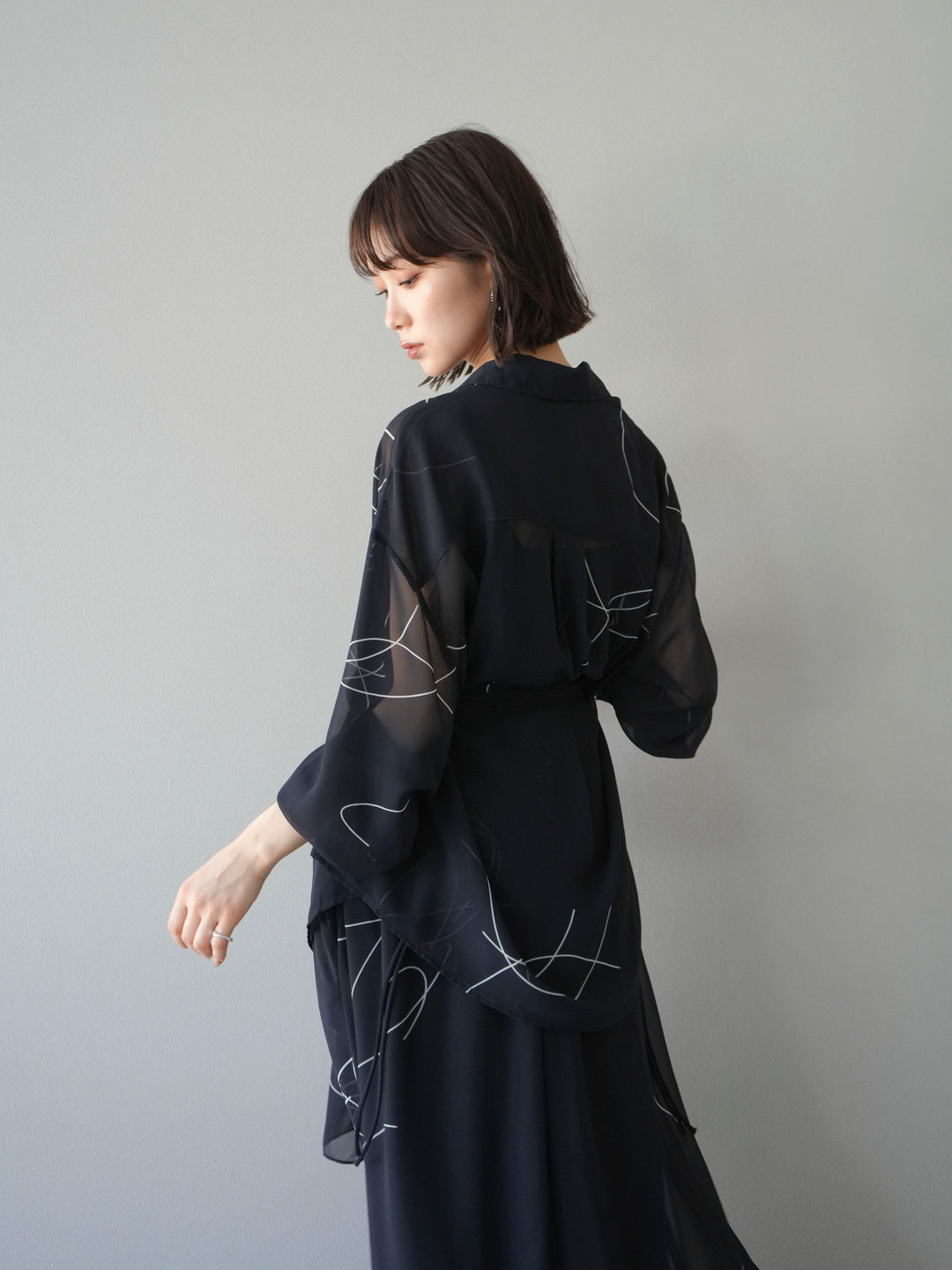 [SET]ペンタッチシフォンキャミワンピース+ペンタッチシフォンシャツ(2set)