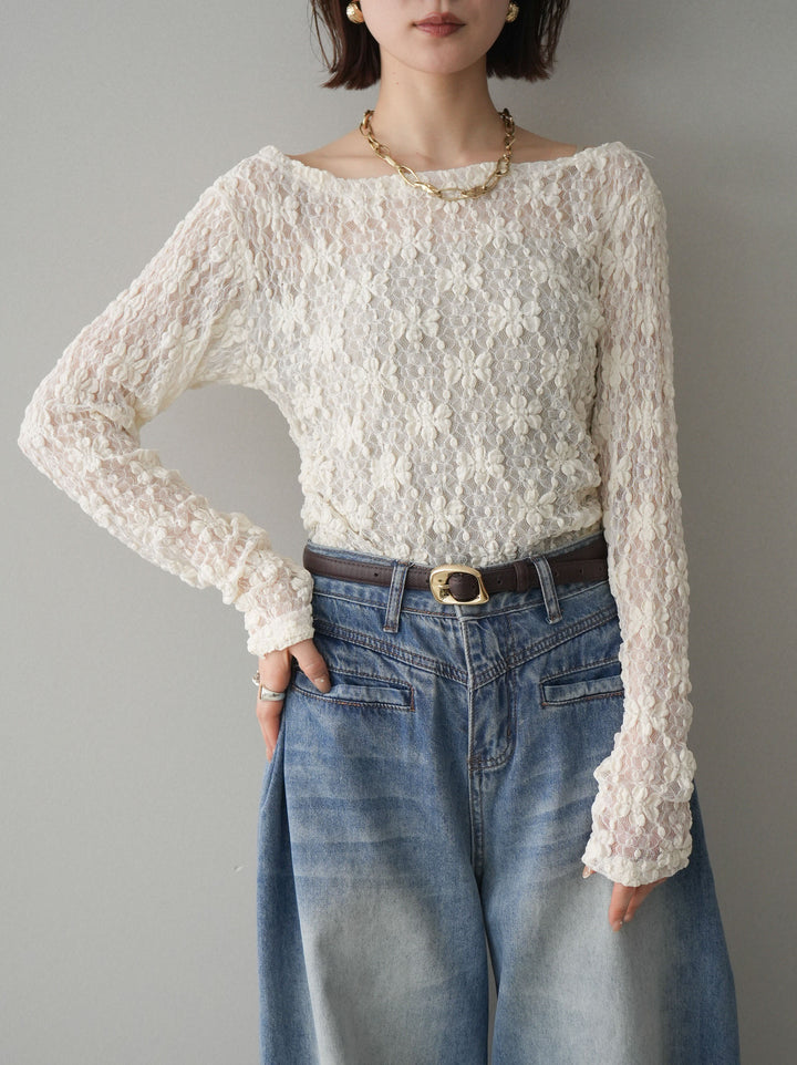 [予約]サイドギャザーレーストップス/ivory