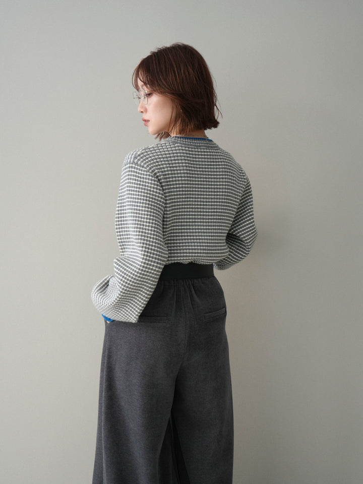 [予約]ラメ異素材ボーダーリブニットプルオーバー/charcoal×blue