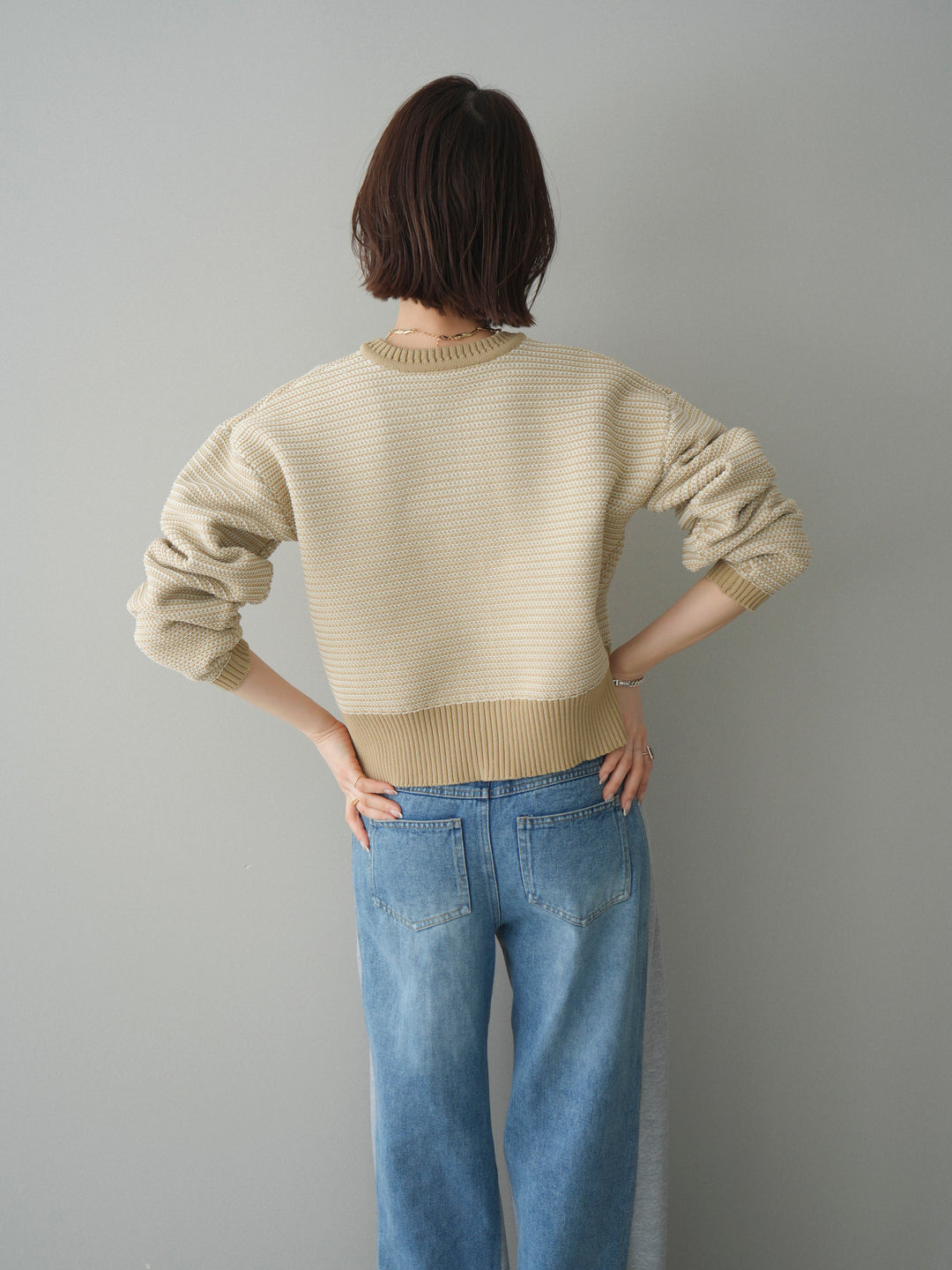 [予約]ボーダーダブルZIPカーディガン/beige