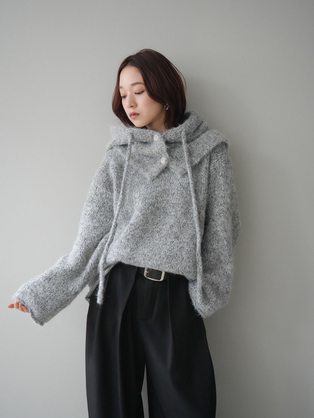 [SET]バラクラバSETニットプルオーバー+ベルトループデザインワイドパンツ(2set)