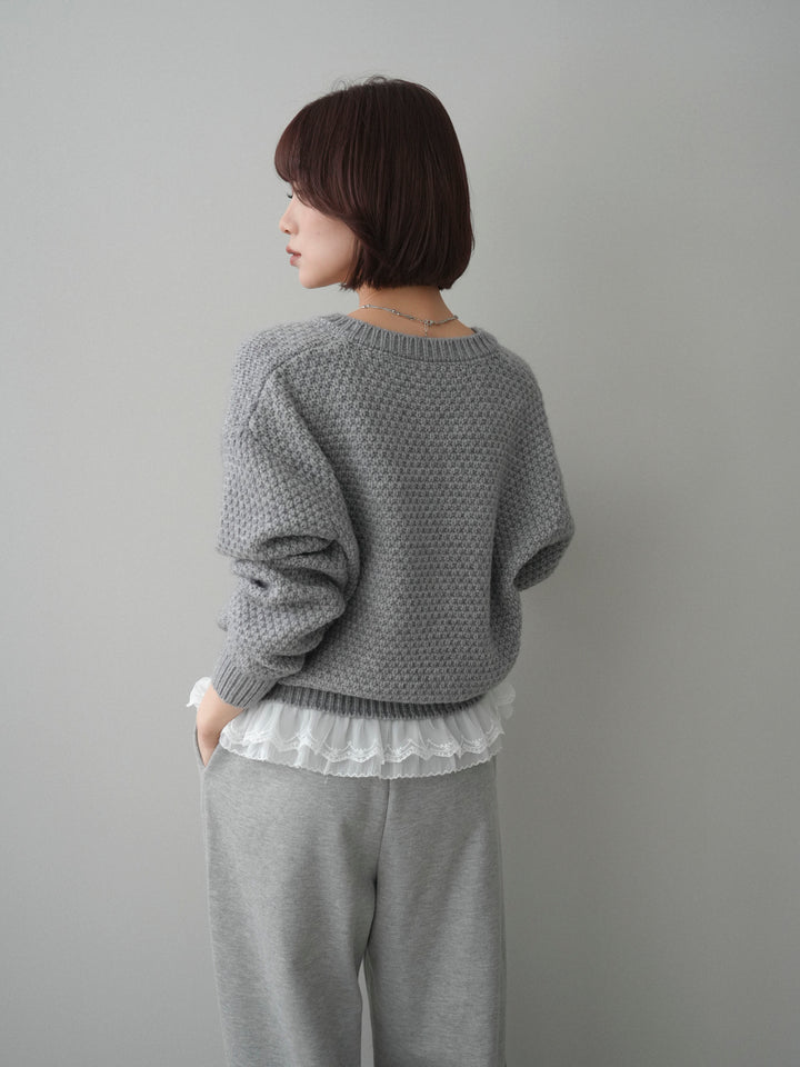 [SET]裾レースケーブルニットカーディガン+裾レースケーブルニットカーディガン(2set)