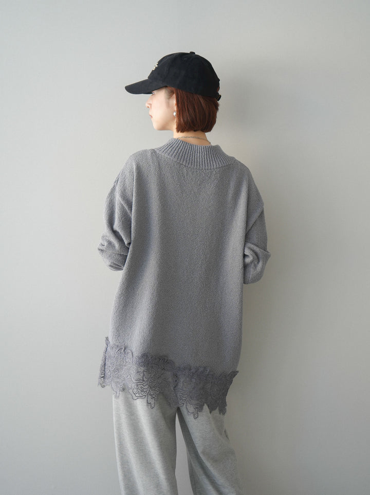 [SET]アシンメトリーレースヘムニットプルオーバー+2WAYデザインスウェットパンツ(2set)