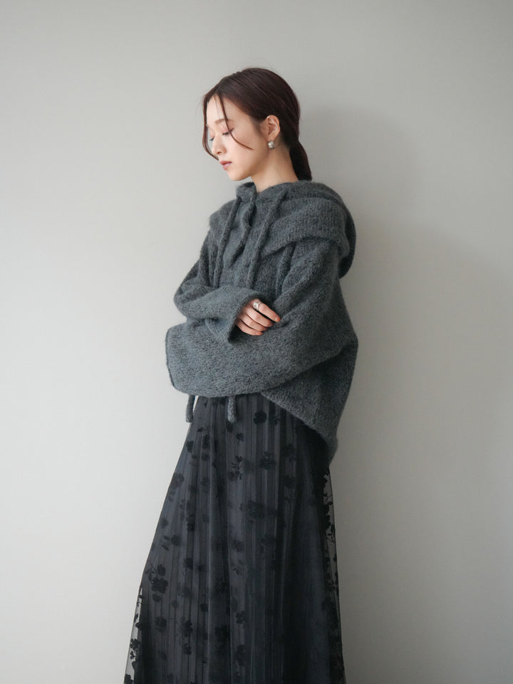 [SET]バラクラバSETニットプルオーバー+フラワーフロッキーチュールプリーツスカート(2set)