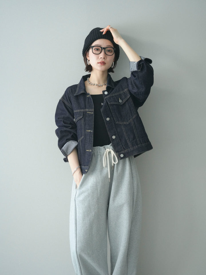 [予約]配色ステッチデニムジャケット/darkblue