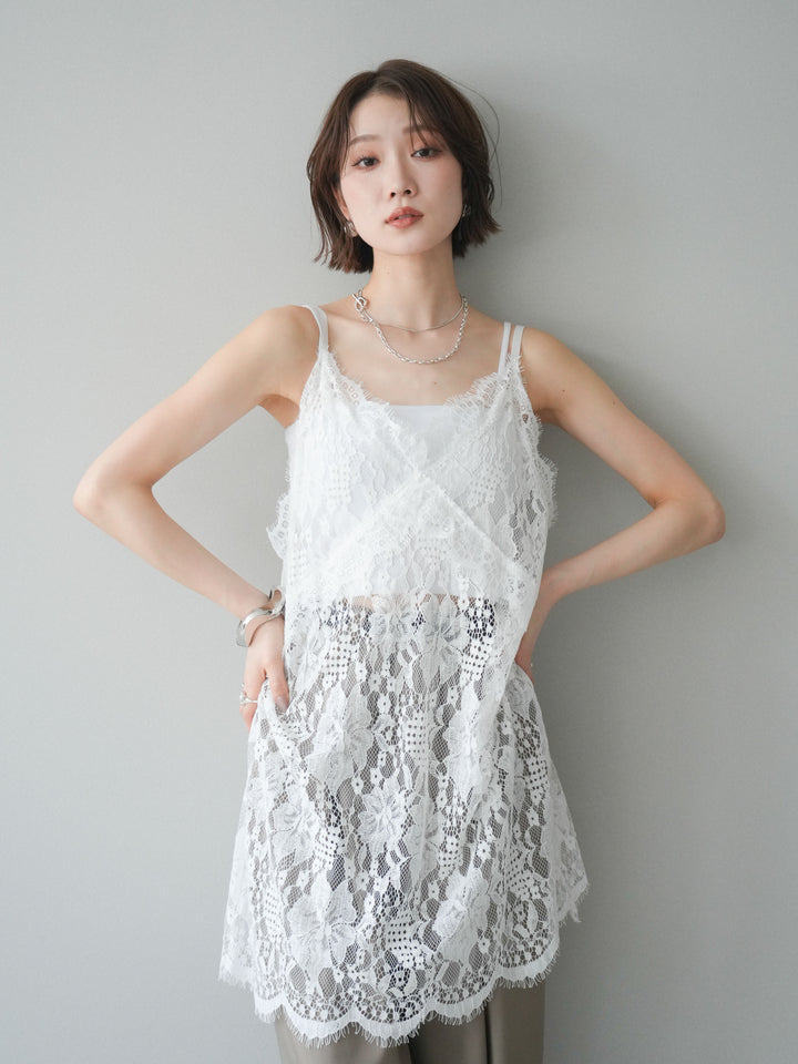 [SET]総レースチュニックキャミソール+ベルト付キーホルダーモチーフワイドパンツ(2set)