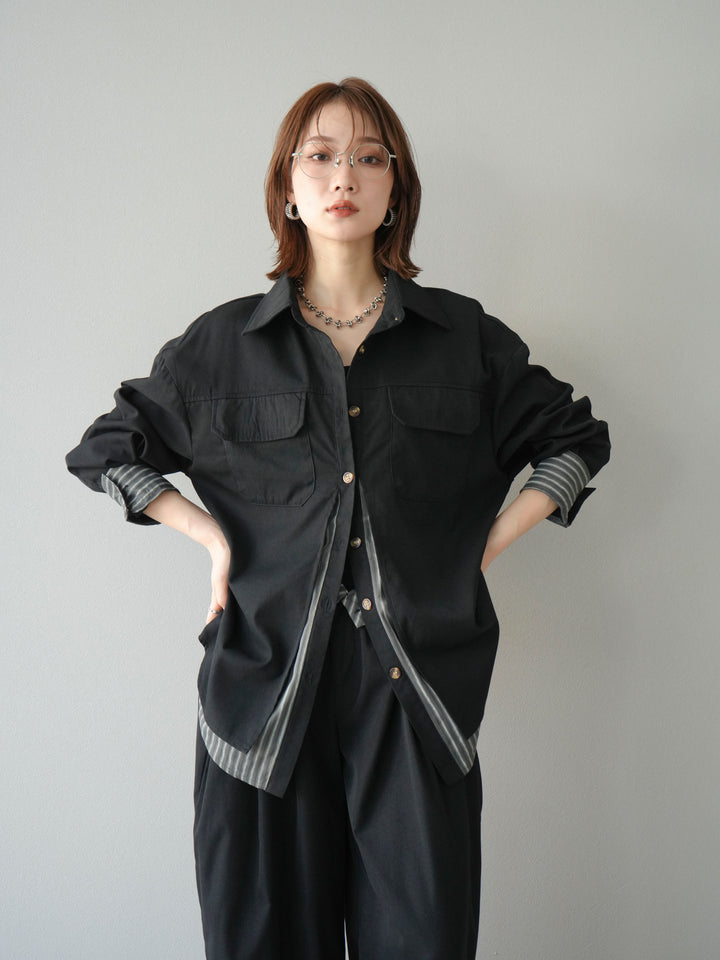 [予約]ストライプレイヤードシャツ/ブラック