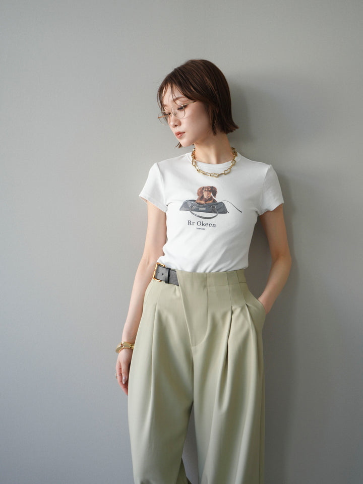 【套裝】狗狗緊身T卹+不對稱皮帶束口寬褲（兩件套）