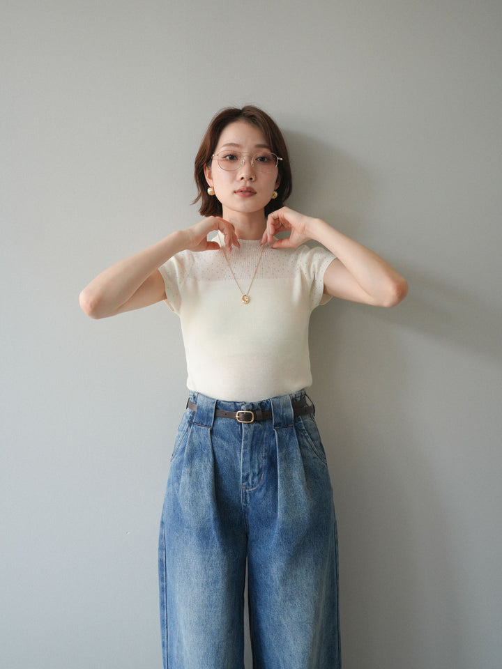 [SET]ビジューシアーフレンチニット+選べるアクセセット(2set)