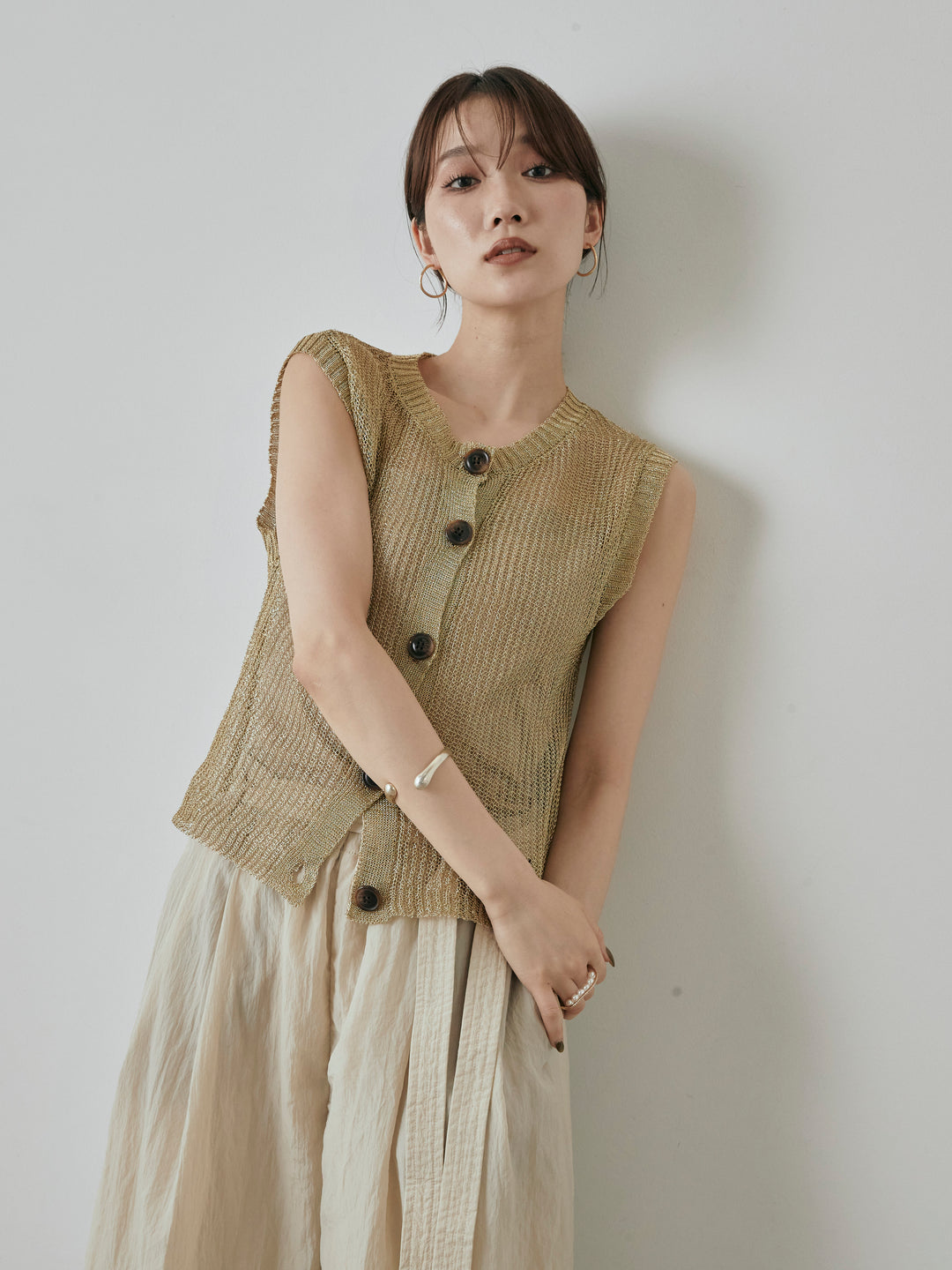 [預購] 細繩針織背心/金色