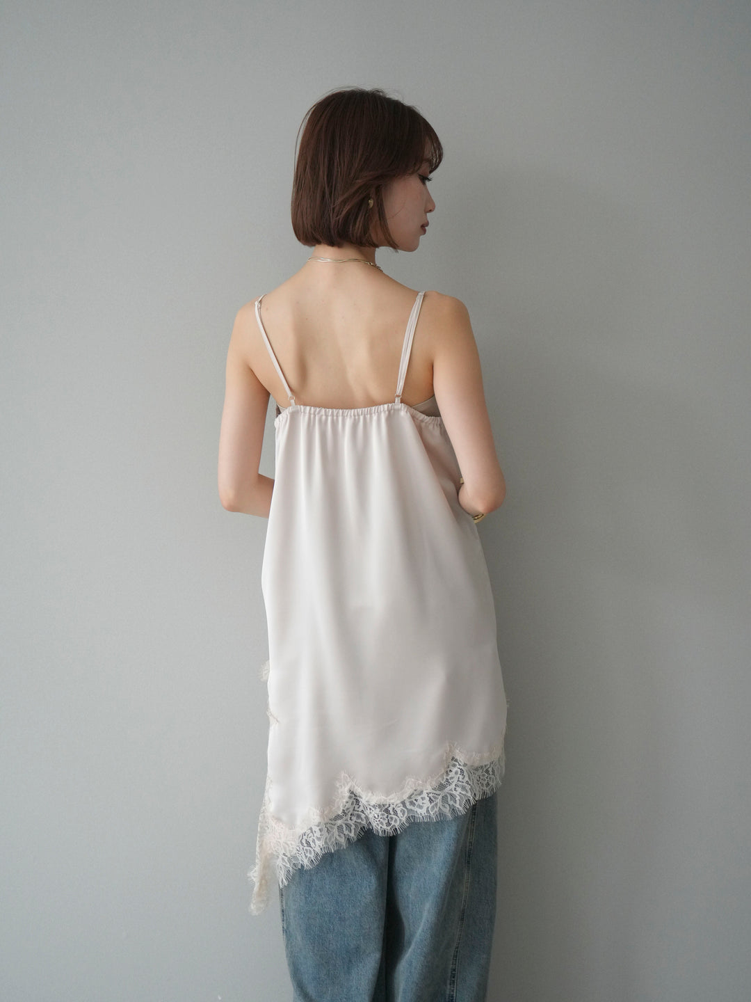 [SET]アシンメトリーサテンレースキャミソール+アシンメトリーサテンレースキャミソール(2set)