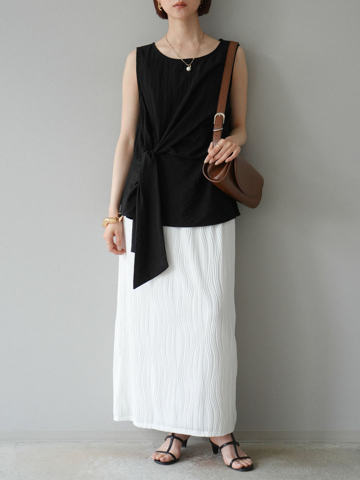 [予約]フロント巻きノースリーブブラウス/ブラック