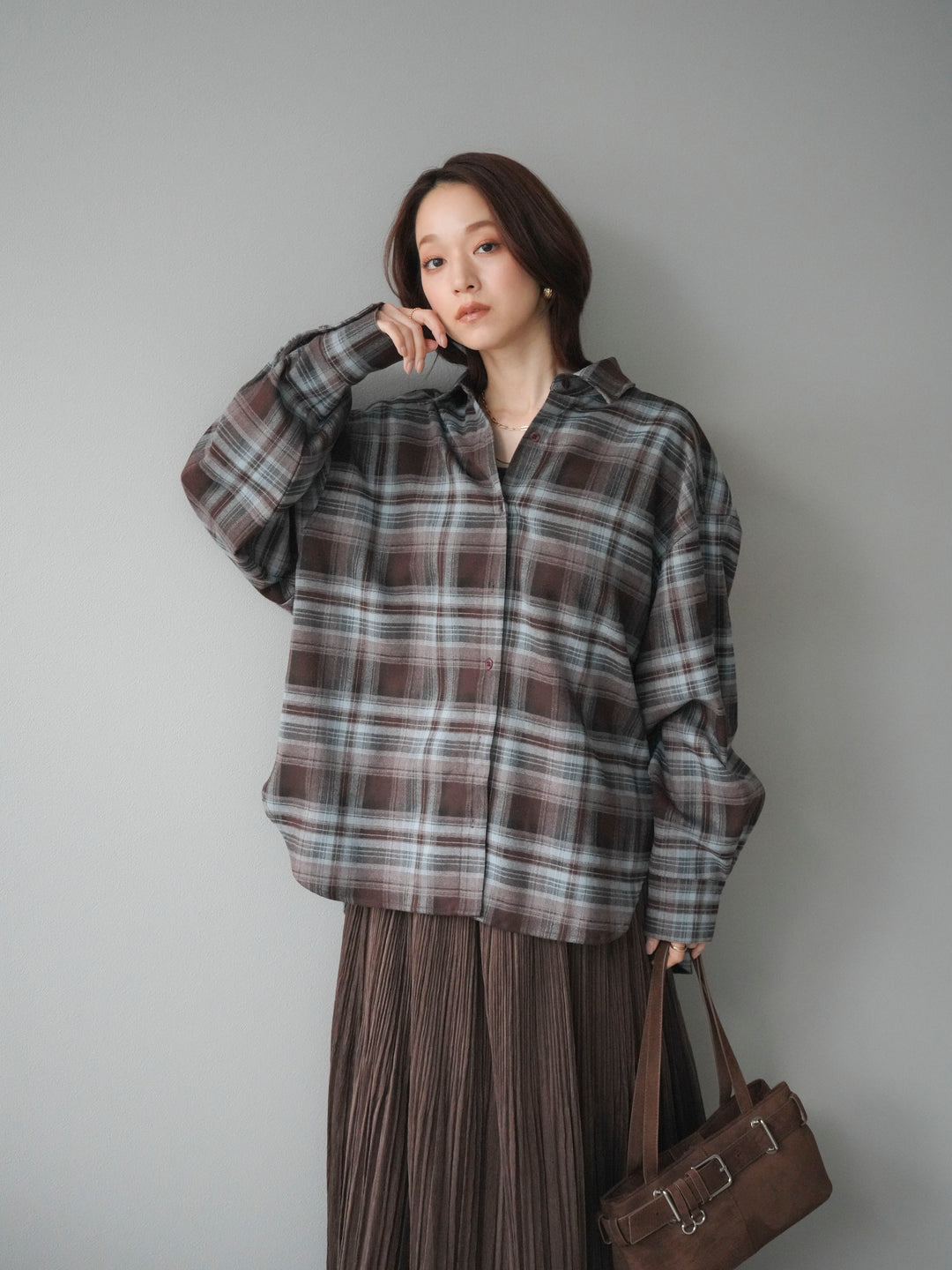[予約]マルチウェイチェックシャツ/brownblue