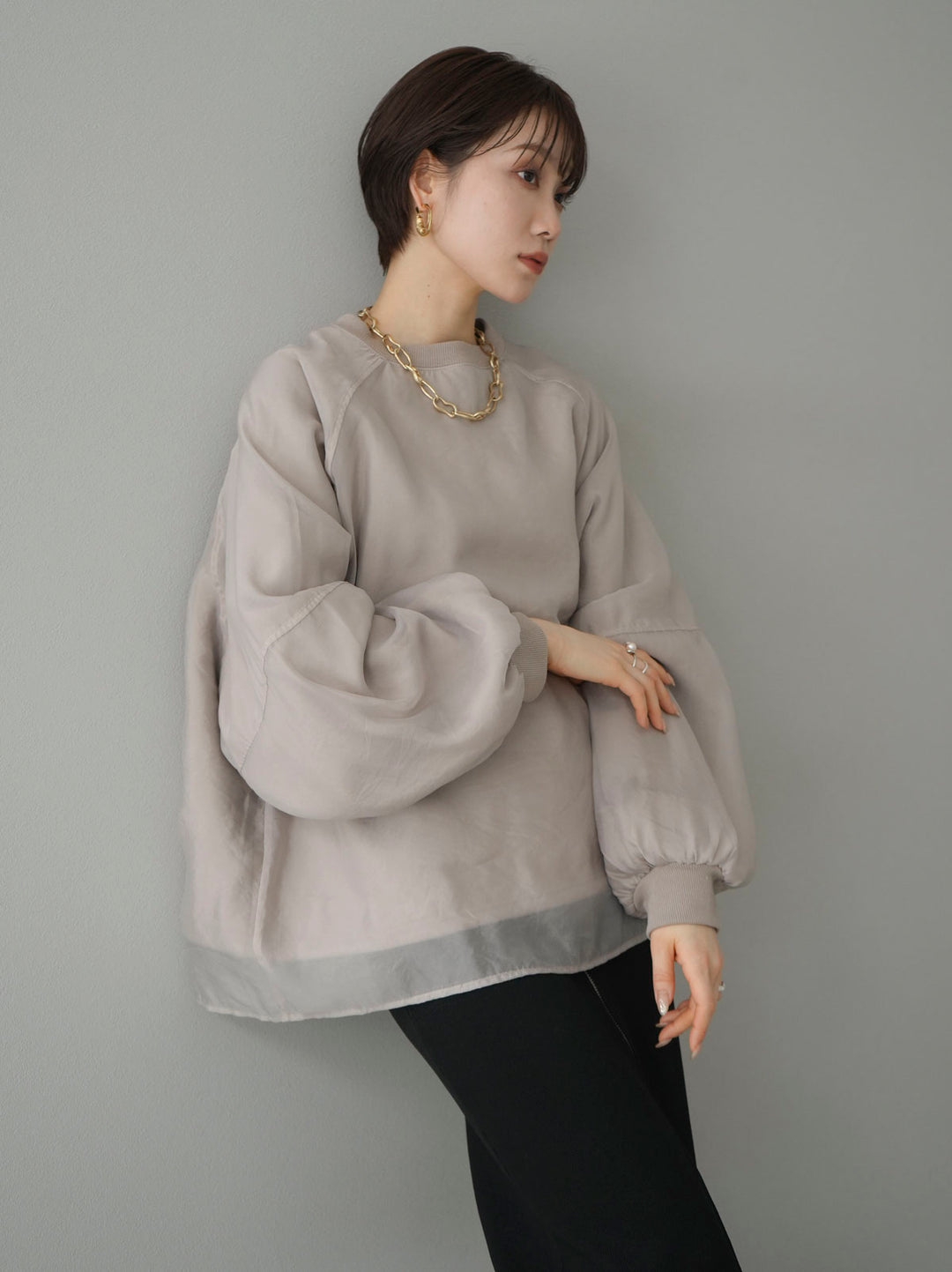 [Pre-order] Sheer layered fleece sweatshirt pullover/greyish beige