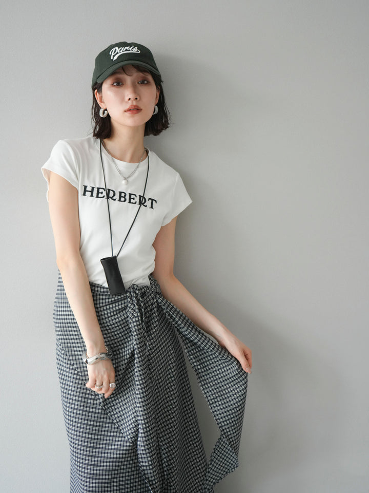 [予約]刺繍ロゴTシャツ＆レザーポーチネックレスSET /ホワイト