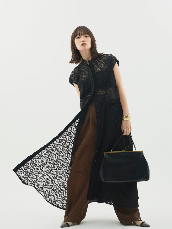 【Allure】[SET]レースサテン切替ワンピース+タフタワイドカーブパンツ(2set)