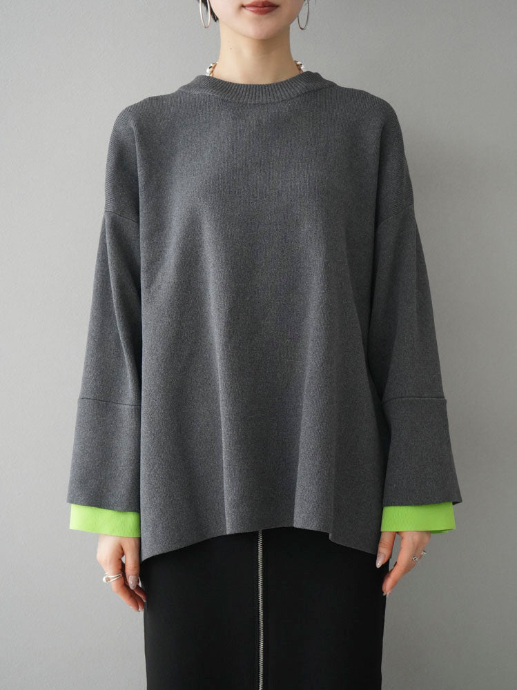 [Pre-order] Color-blocked sleeve Milano rib knit pullover/charcoal