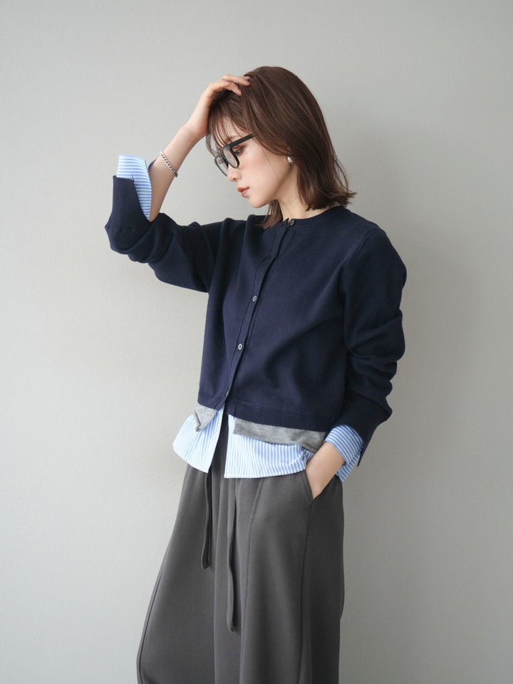 [予約]シャツ襟レイヤードニットカーディガン/navy