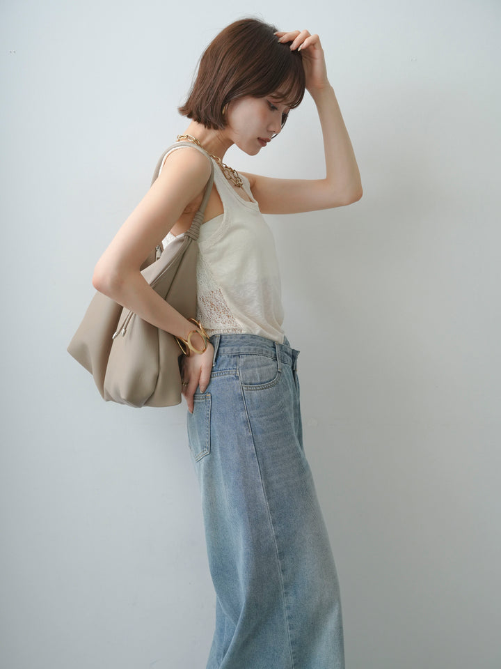 [SET]バックレースタンクトップ+アシンメトリーウエストワイドデニム(2set)