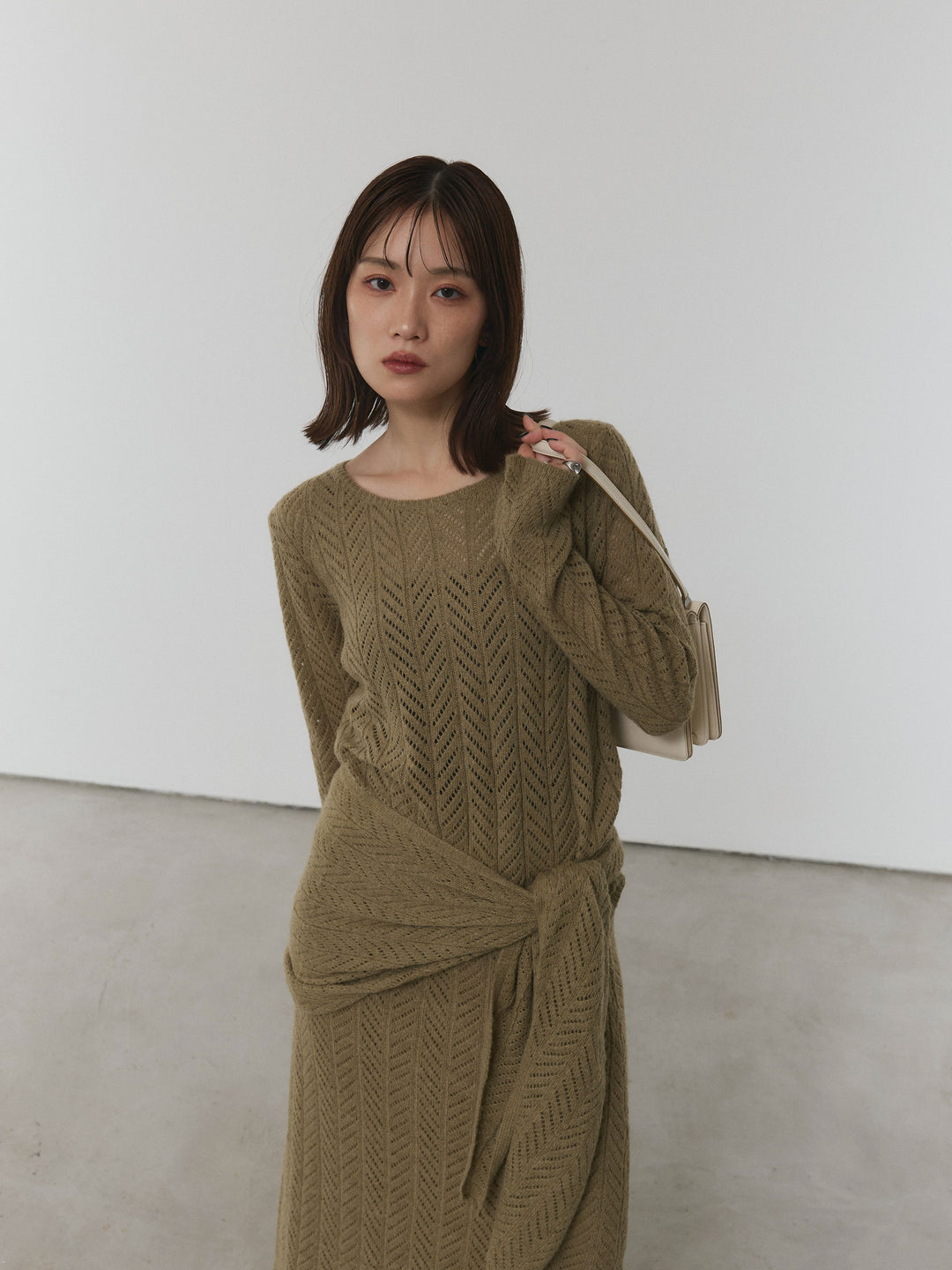 [SET]透かし編みニットトップス＆スカート3SET