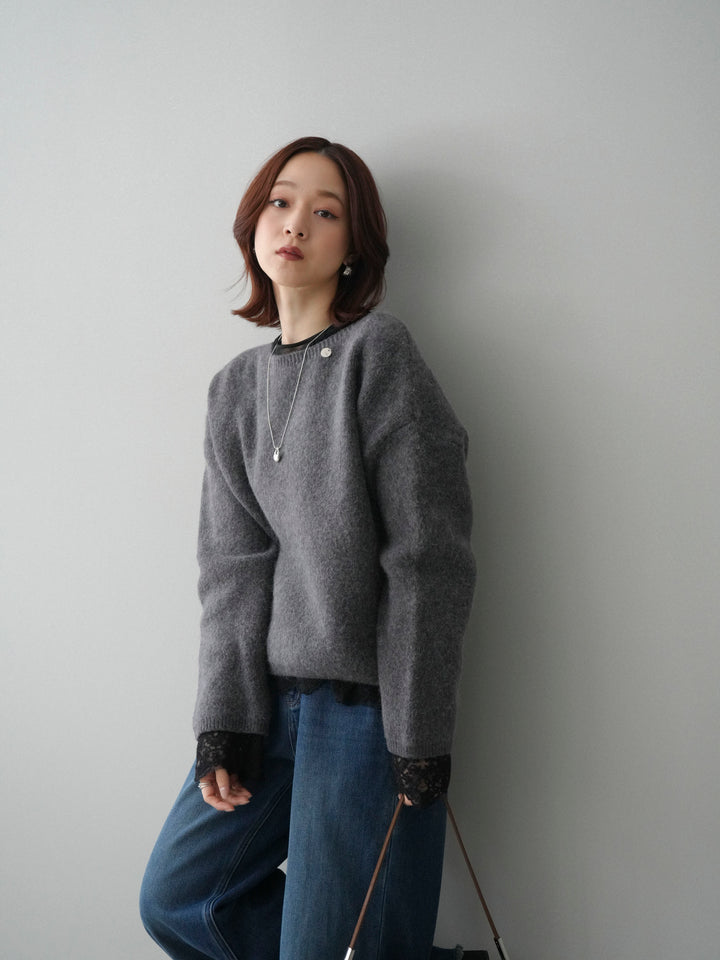 [予約]アンゴラタッチボートネッククロップドプルオーバー/charcoal