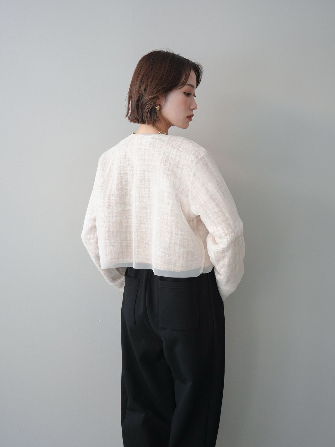 [予約]チュールレイヤードツイードクロップドジャケット/orange