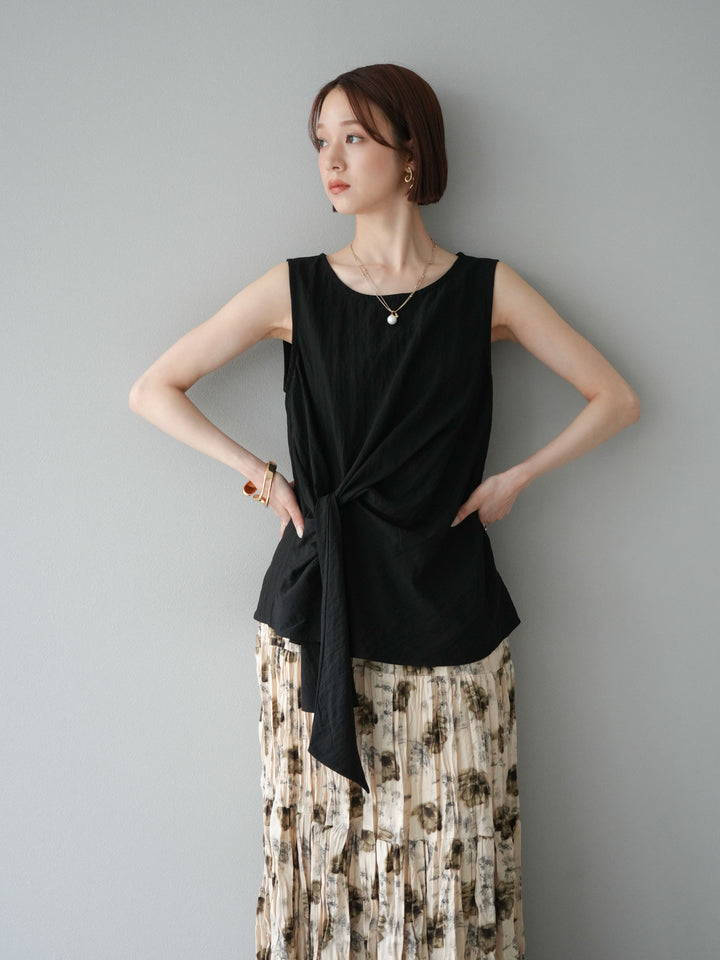 [SET]フロント巻きノースリーブブラウス+フラワーワッシャーロングスカート(2set)