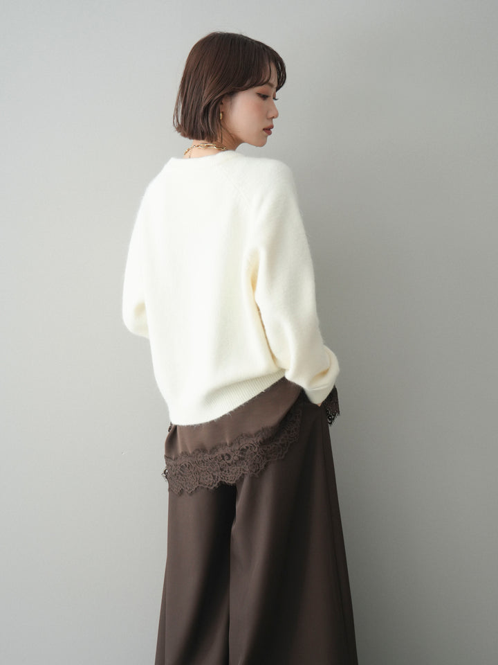 [予約]クルーネックモチモチニットプルオーバー/white