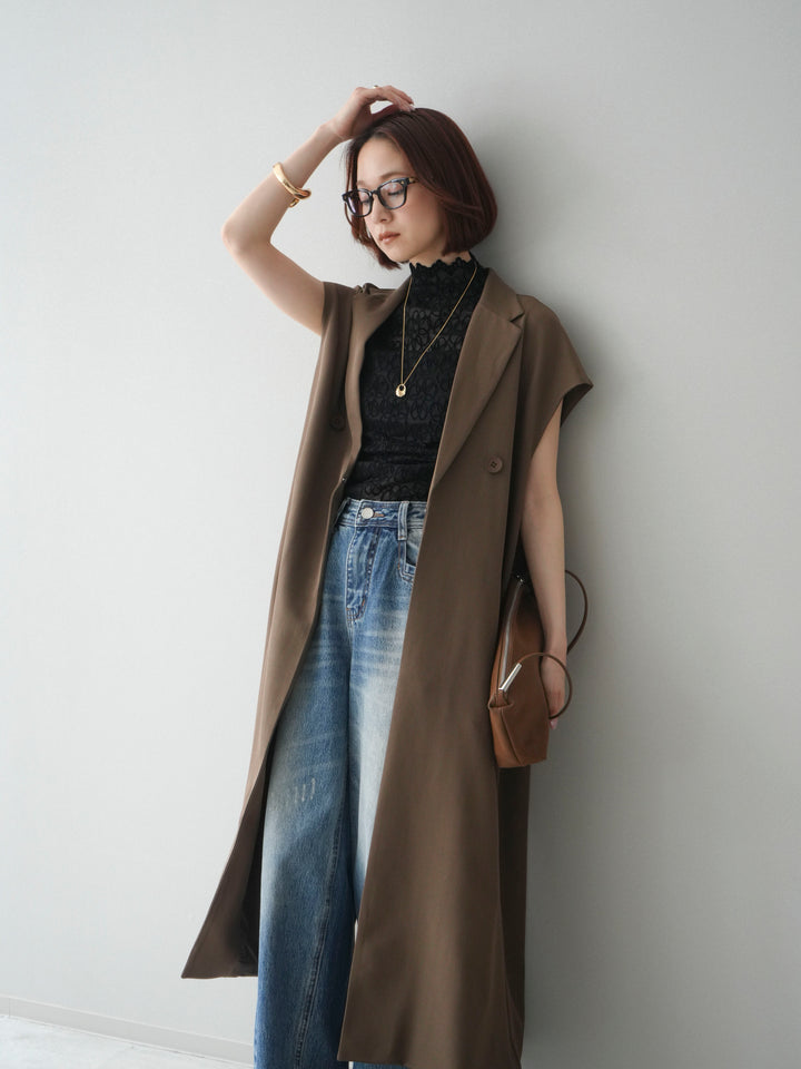 [予約]フレンチスリーブロングジレ/brown