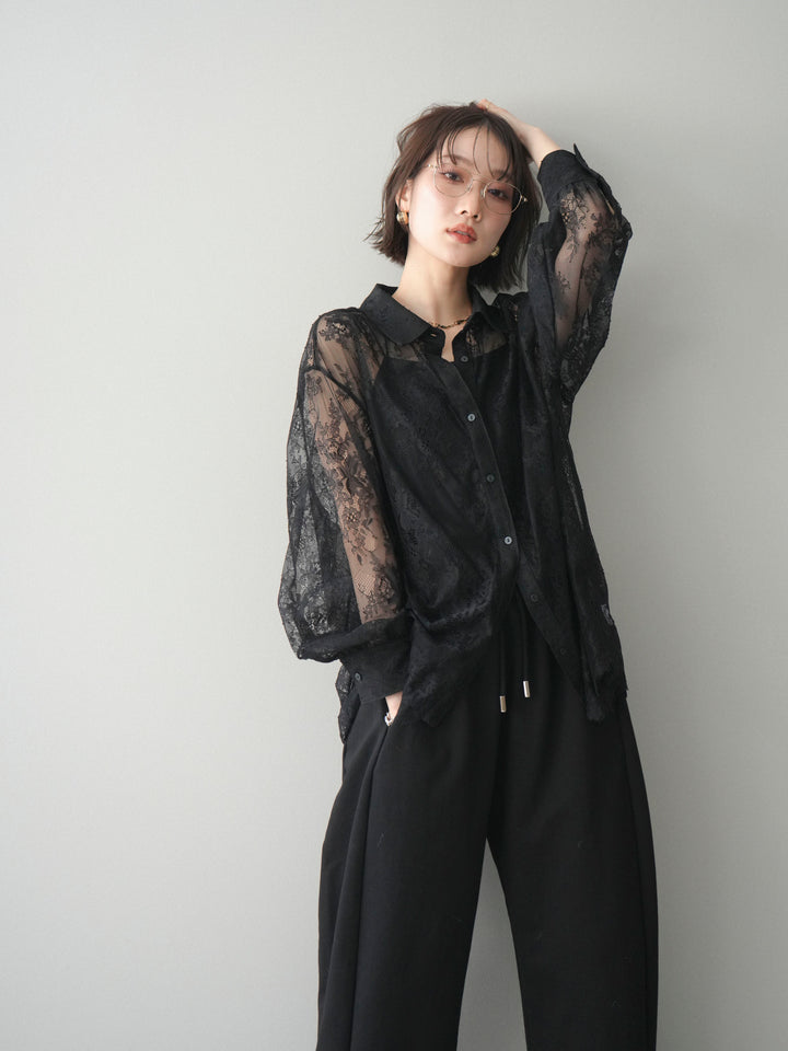 [予約]総レースボリュームスリーブシャツ/black