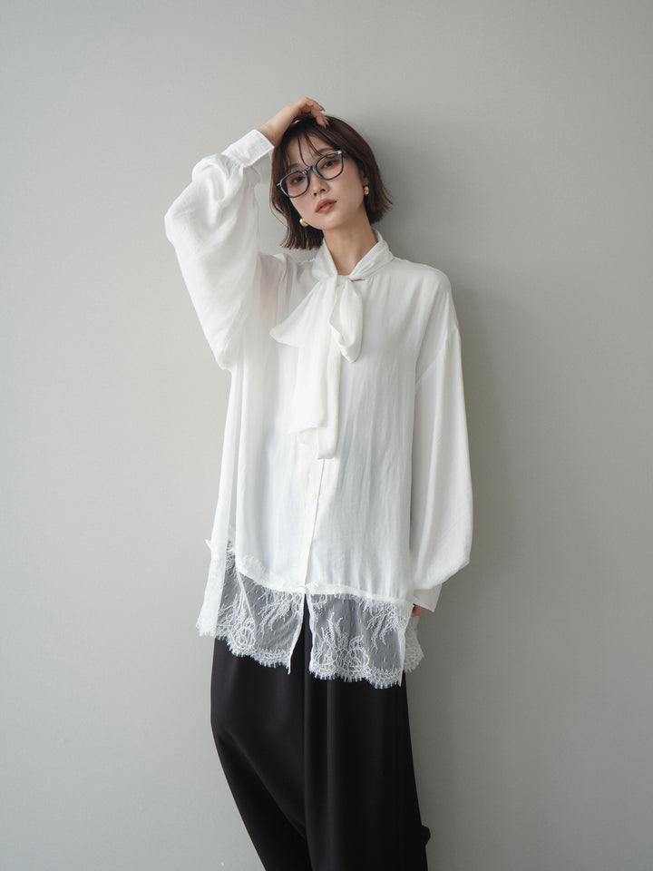 [予約]レースヘムボウタイブラウス/white